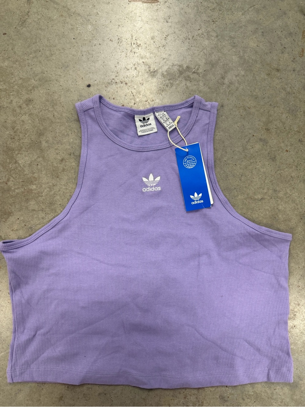 adidas Lavender Ribbed Tank Top with White Trefoil
